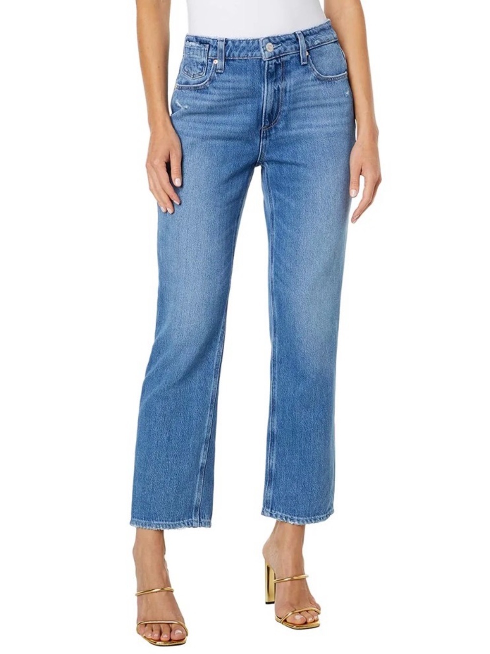 Paige Noella Azalea Blue Straight Leg Jeans 26 Mid Rise Relaxed Distressed Ankle
